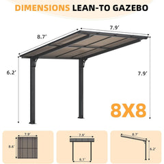 AECOJOY 8' x 8' Gazebo for Patio, Freestanding Lean to Hard Top Gazebo Carport Shelter