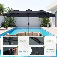 Tangkula 13 Ft Solar Patio Umbrella 36 LED Lights Crank Handle 12 Sturdy Ribs