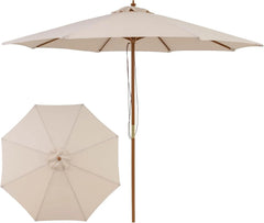 Tangkula 9 FT Patio Umbrella | Outdoor Table Market Umbrella with 8 Wooden Ribs