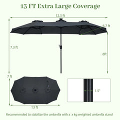 Tangkula 13 Ft Solar Patio Umbrella 36 LED Lights Crank Handle 12 Sturdy Ribs