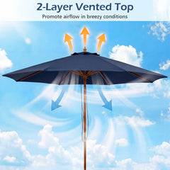 Tangkula 9 FT Patio Umbrella | Outdoor Table Market Umbrella with 8 Wooden Ribs