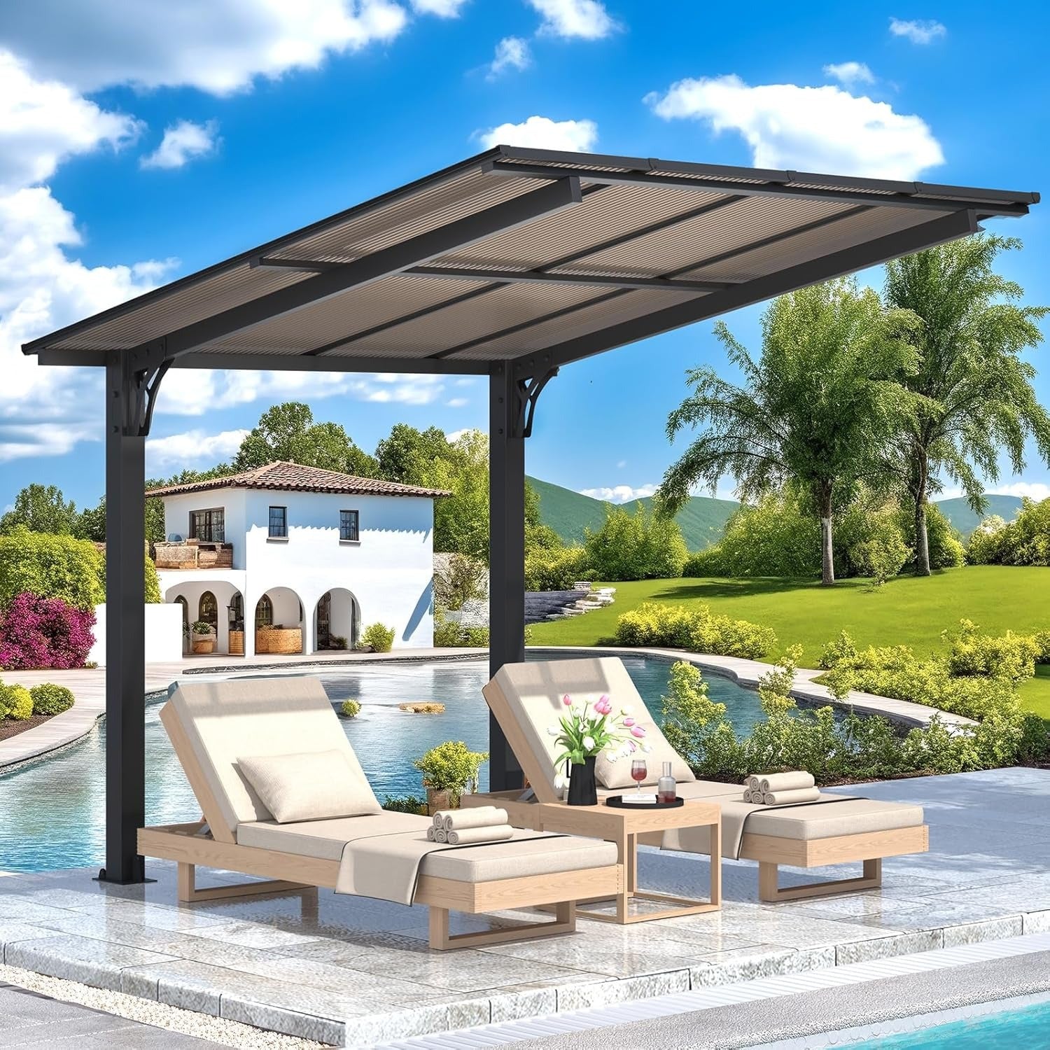 AECOJOY 8' x 8' Gazebo for Patio, Freestanding Lean to Hard Top Gazebo Carport Shelter