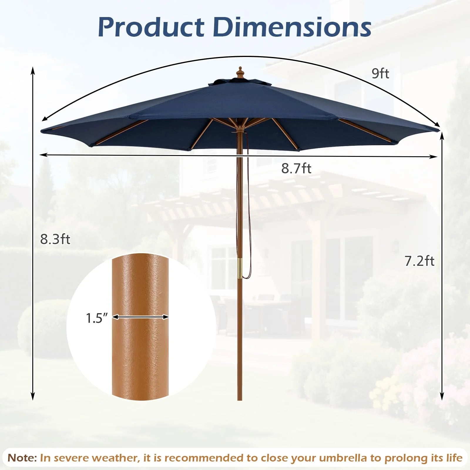 Tangkula 9 FT Patio Umbrella | Outdoor Table Market Umbrella with 8 Wooden Ribs