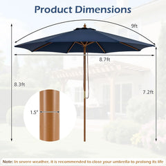 Tangkula 9 FT Patio Umbrella | Outdoor Table Market Umbrella with 8 Wooden Ribs