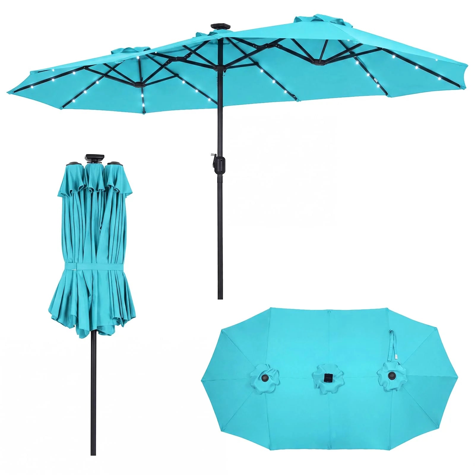 Tangkula 13 Ft Solar Patio Umbrella 36 LED Lights Crank Handle 12 Sturdy Ribs