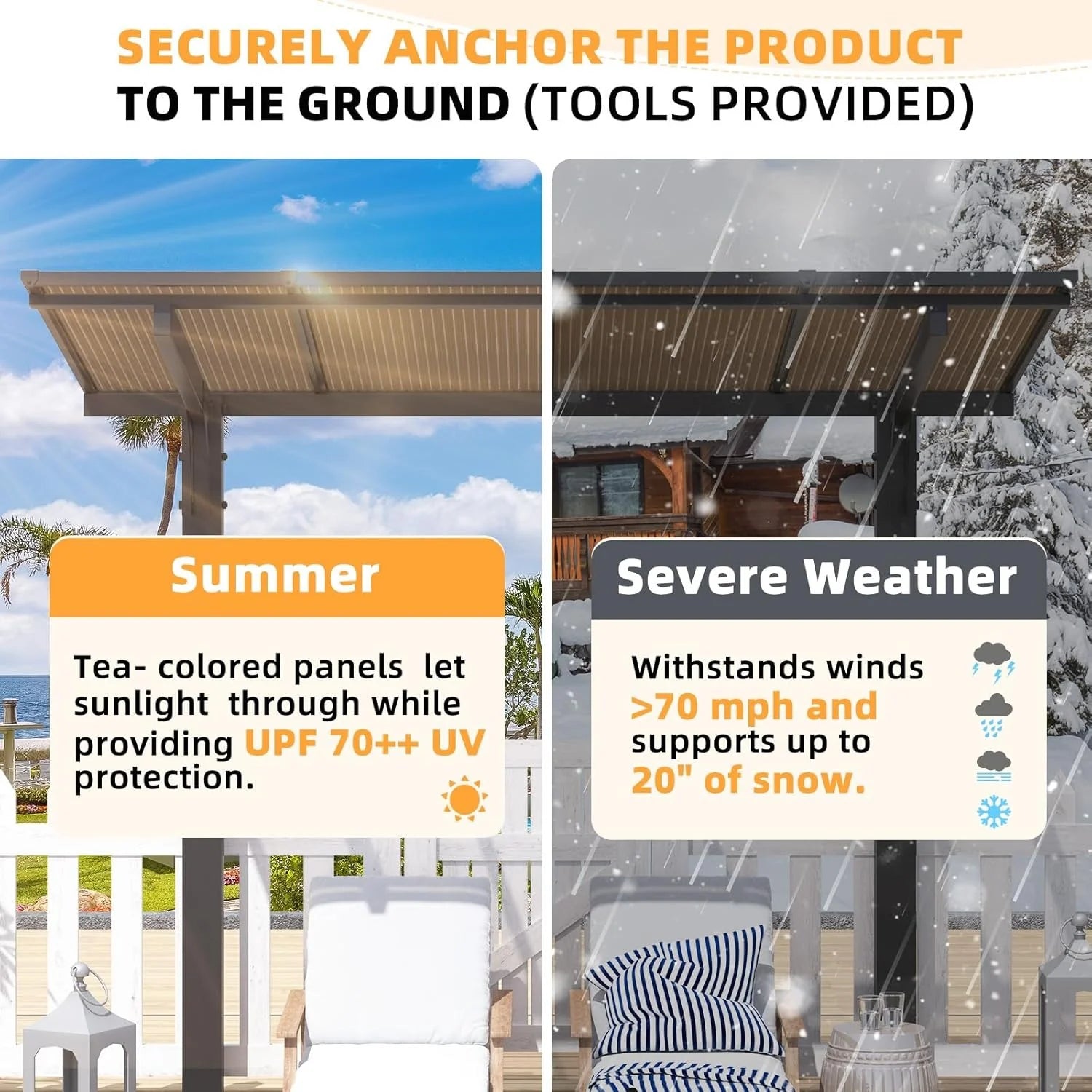 AECOJOY 8' x 8' Gazebo for Patio, Freestanding Lean to Hard Top Gazebo Carport Shelter