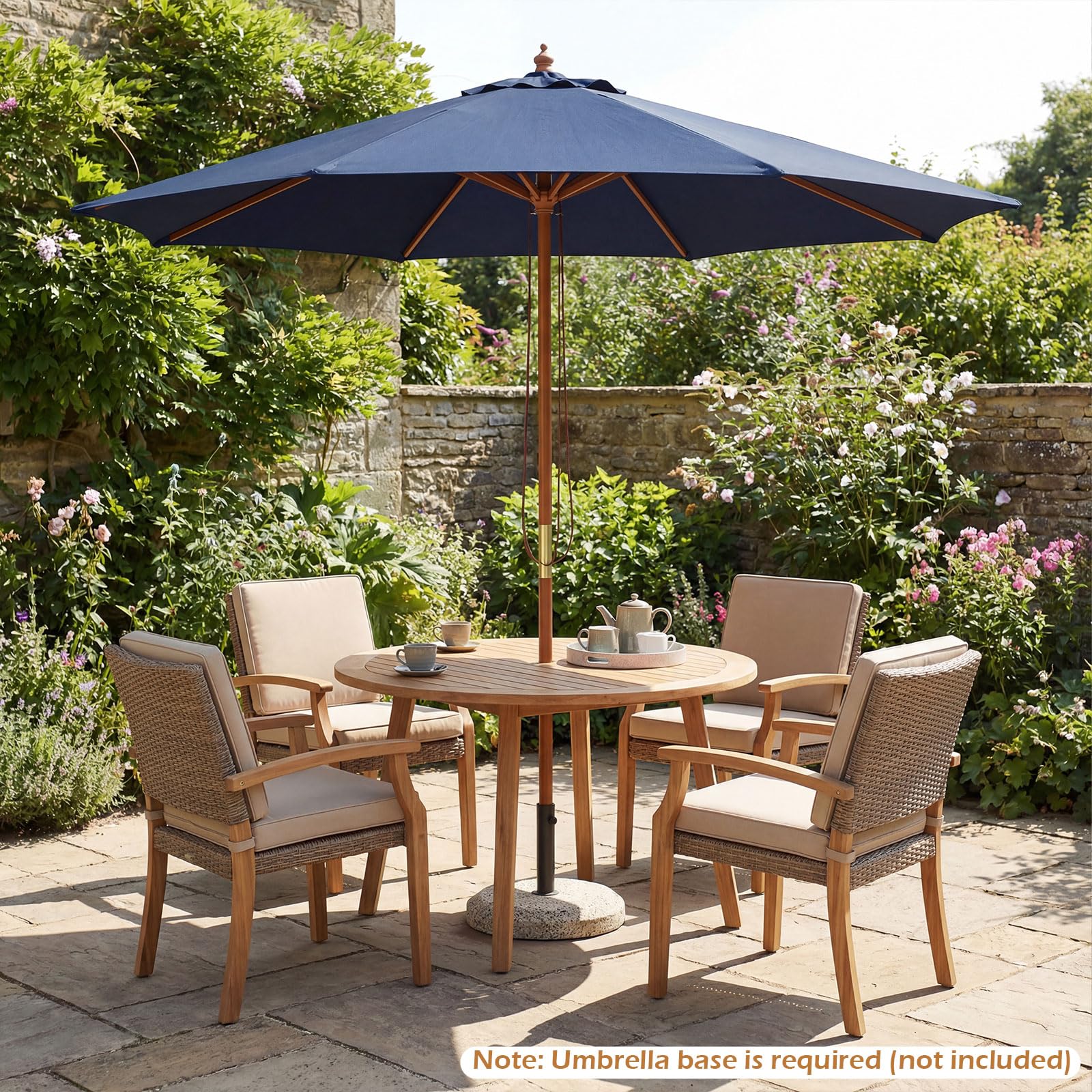 Tangkula 9 FT Patio Umbrella | Outdoor Table Market Umbrella with 8 Wooden Ribs