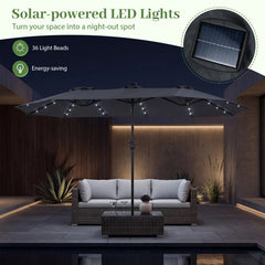 Tangkula 13 Ft Solar Patio Umbrella 36 LED Lights Crank Handle 12 Sturdy Ribs