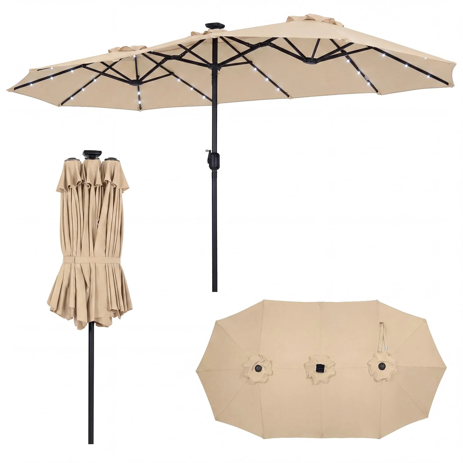 Tangkula 13 Ft Solar Patio Umbrella 36 LED Lights Crank Handle 12 Sturdy Ribs