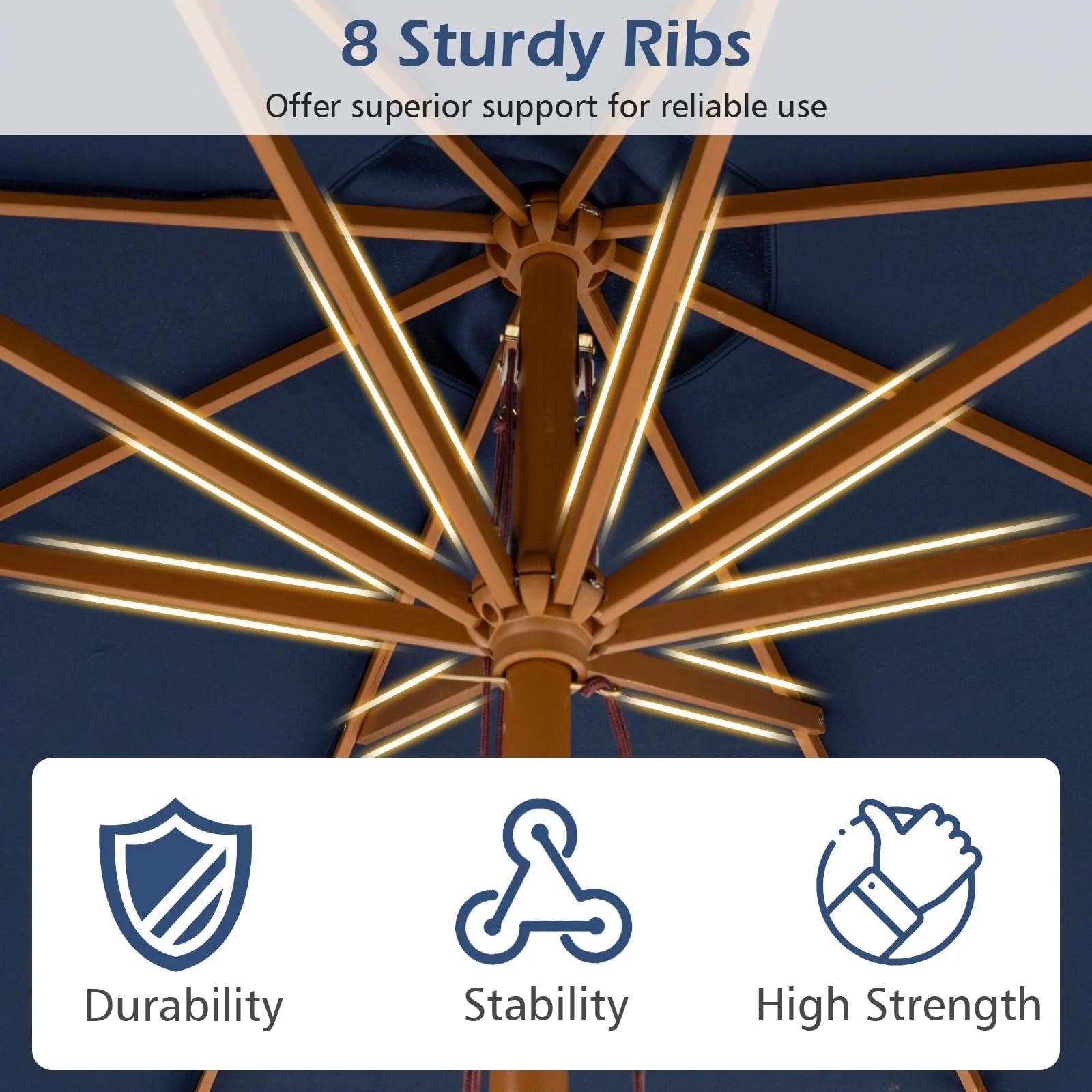 Tangkula 9 FT Patio Umbrella | Outdoor Table Market Umbrella with 8 Wooden Ribs