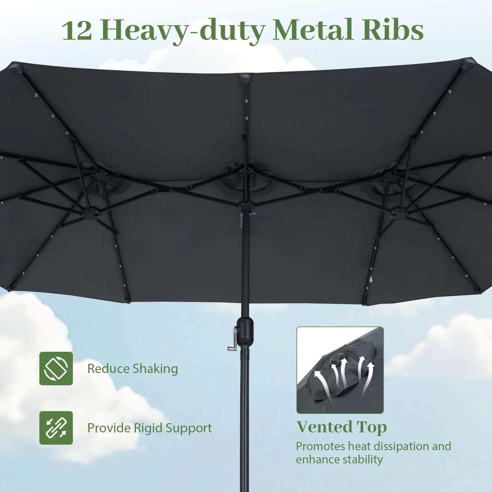Tangkula 13 Ft Solar Patio Umbrella 36 LED Lights Crank Handle 12 Sturdy Ribs