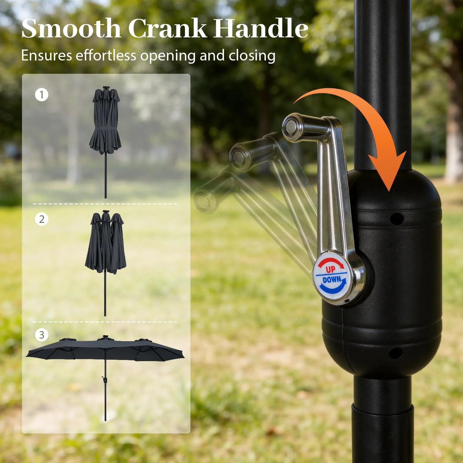 Tangkula 13 Ft Solar Patio Umbrella 36 LED Lights Crank Handle 12 Sturdy Ribs