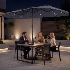 Tangkula 13 Ft Solar Patio Umbrella 36 LED Lights Crank Handle 12 Sturdy Ribs