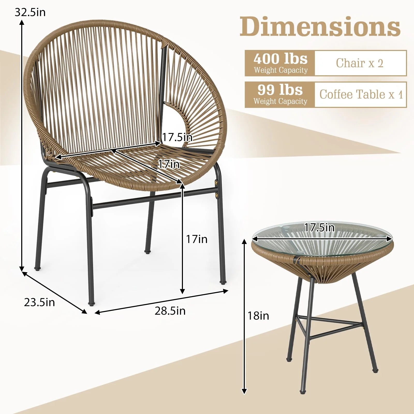 Tangkula 3 Piece Outdoor Patio Furniture Set