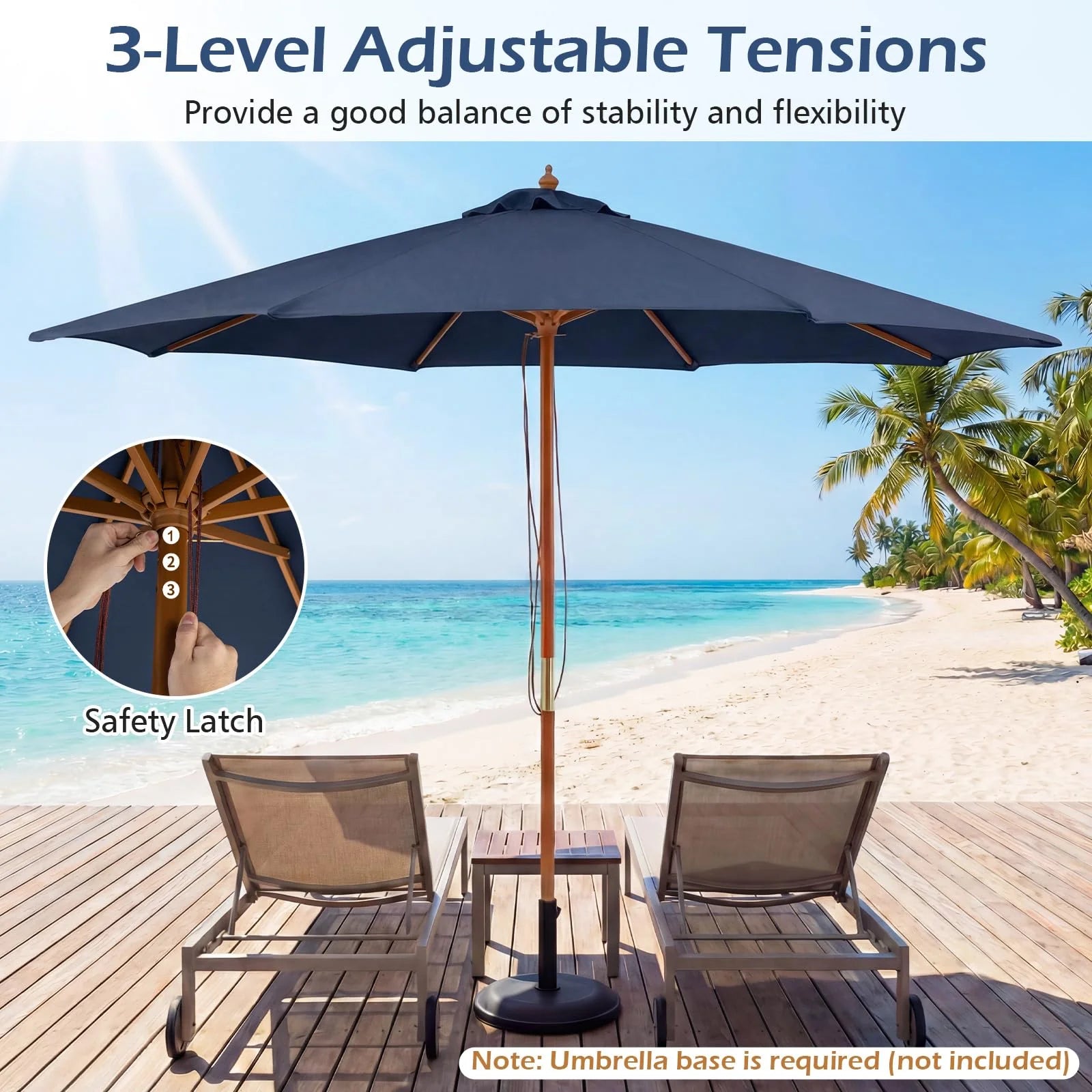 Tangkula 9 FT Patio Umbrella | Outdoor Table Market Umbrella with 8 Wooden Ribs