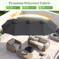 Tangkula 13 Ft Solar Patio Umbrella 36 LED Lights Crank Handle 12 Sturdy Ribs