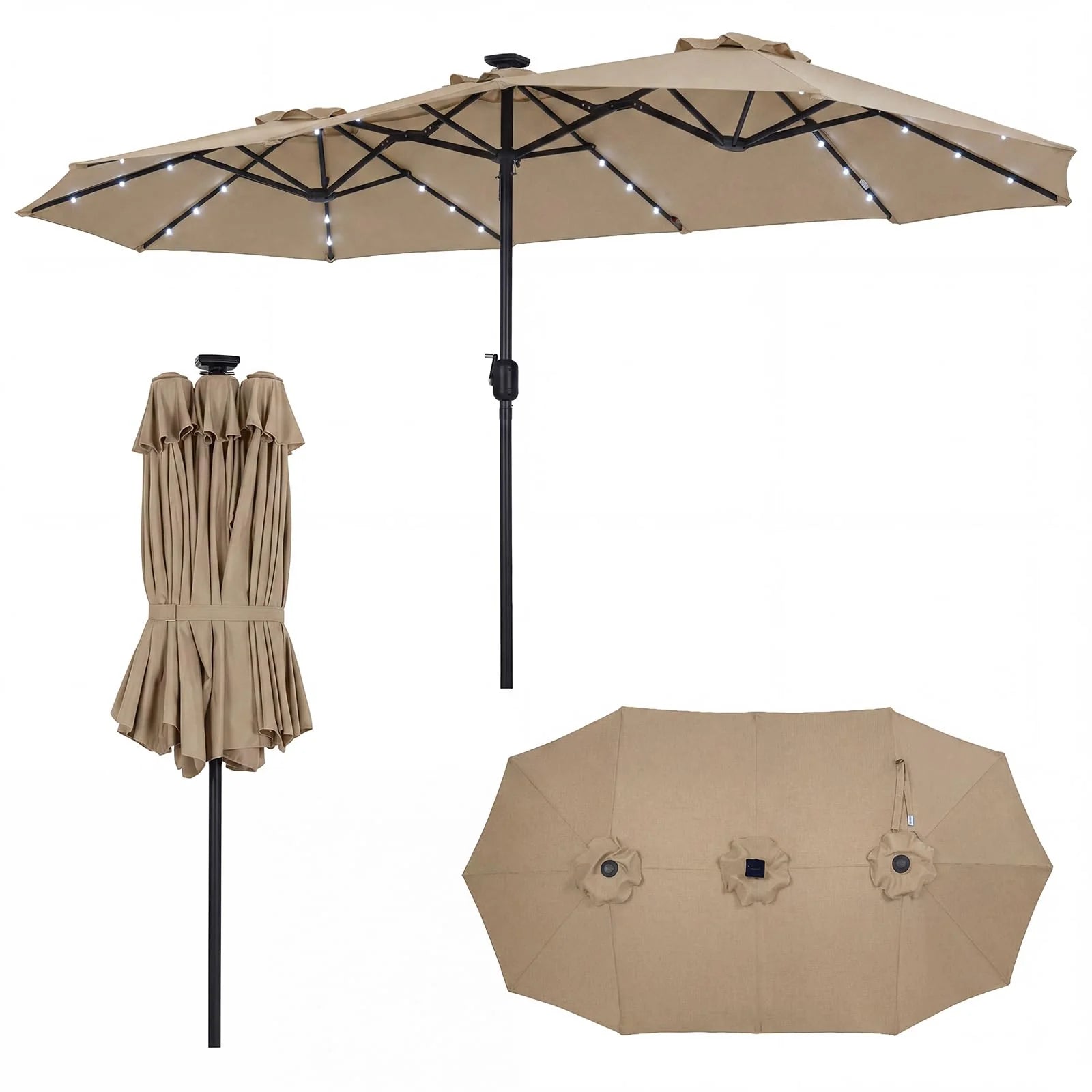 Tangkula 13 Ft Solar Patio Umbrella 36 LED Lights Crank Handle 12 Sturdy Ribs