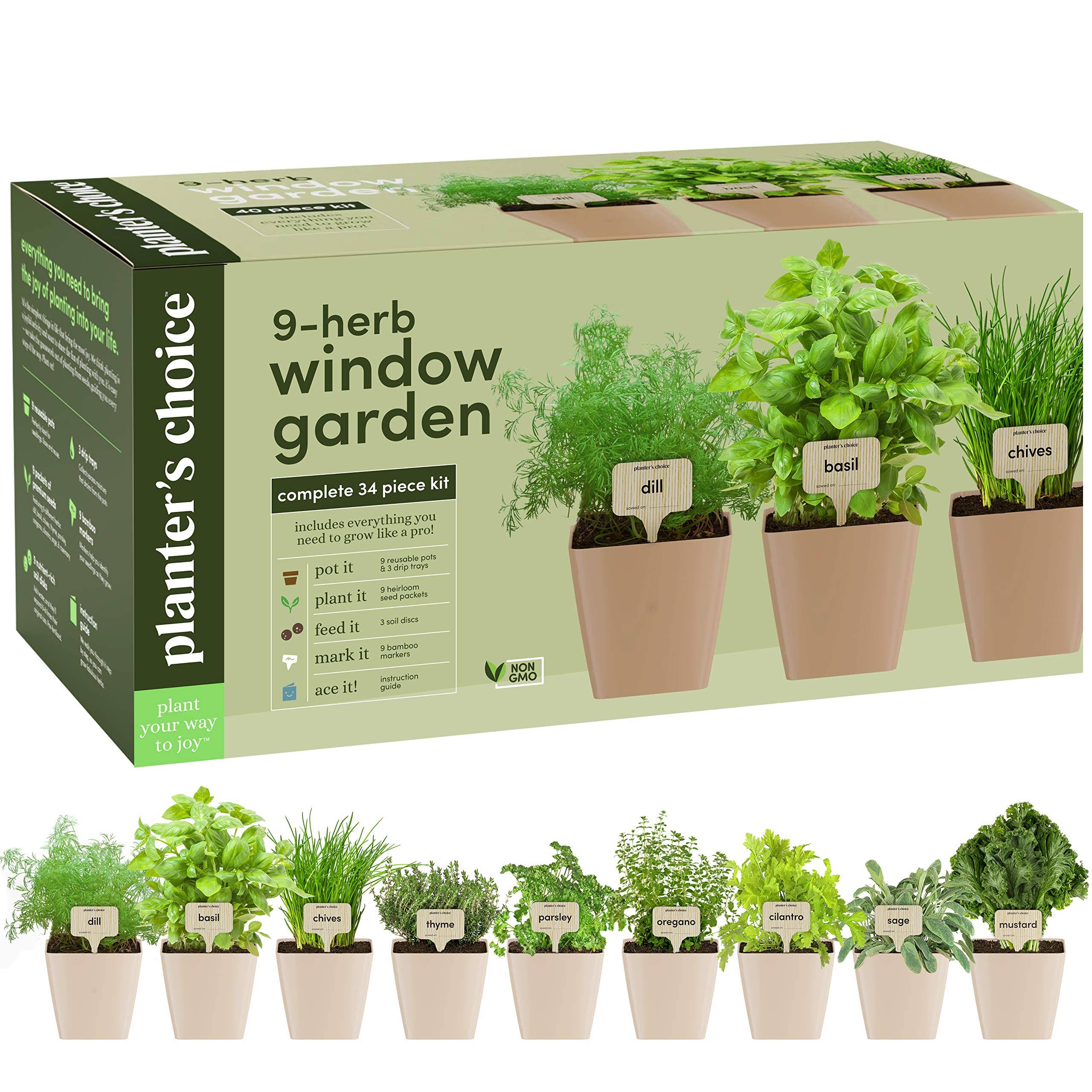 9 Herb Window Garden - Indoor Organic Herb Growing Kit - Kitchen Windowsill Starter Kit