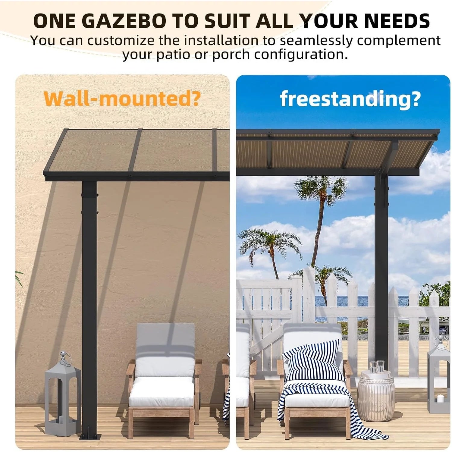 AECOJOY 8' x 8' Gazebo for Patio, Freestanding Lean to Hard Top Gazebo Carport Shelter