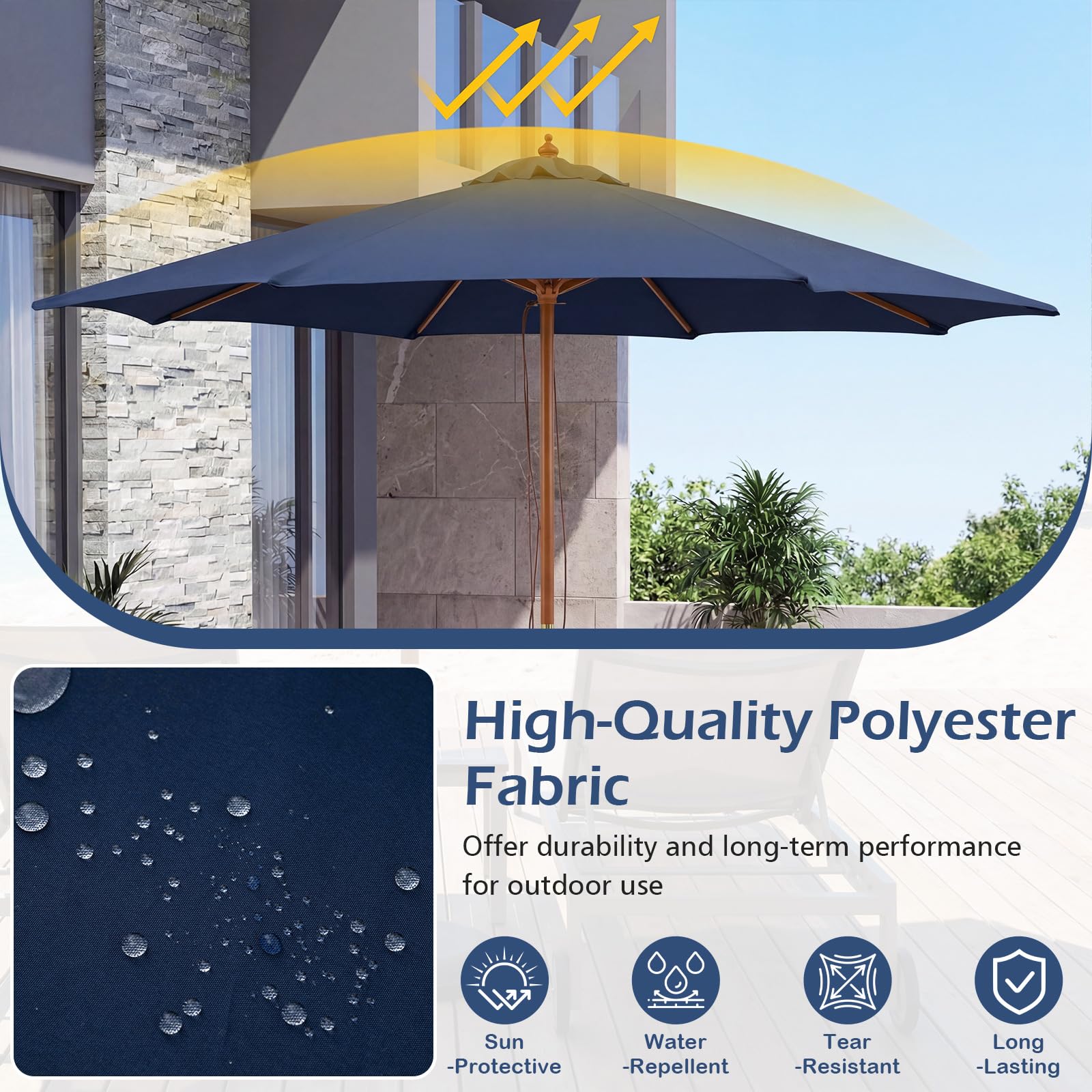 Tangkula 9 FT Patio Umbrella | Outdoor Table Market Umbrella with 8 Wooden Ribs