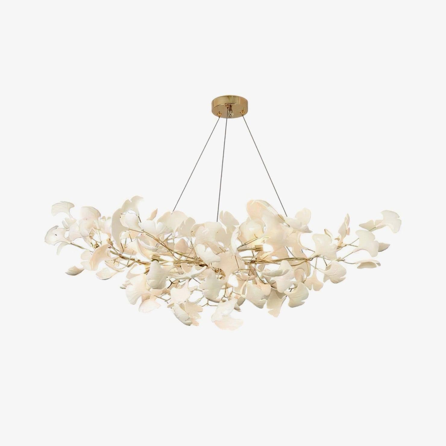 Gingko Chandelier B, L 39.3�ɡ� x H 17.7�ɡ� / L 100cm x H 45cm / Gold+White