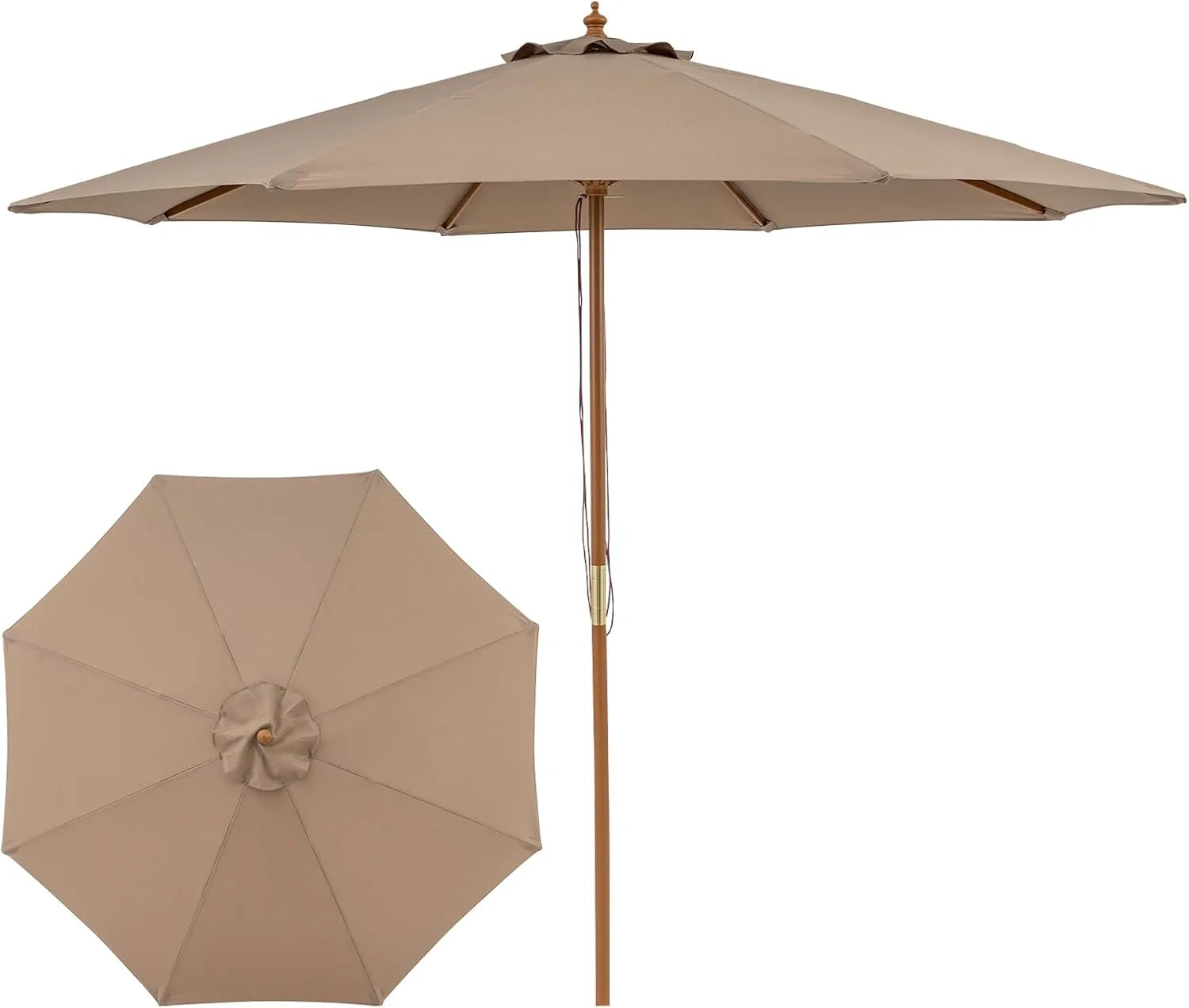 Tangkula 9 FT Patio Umbrella | Outdoor Table Market Umbrella with 8 Wooden Ribs