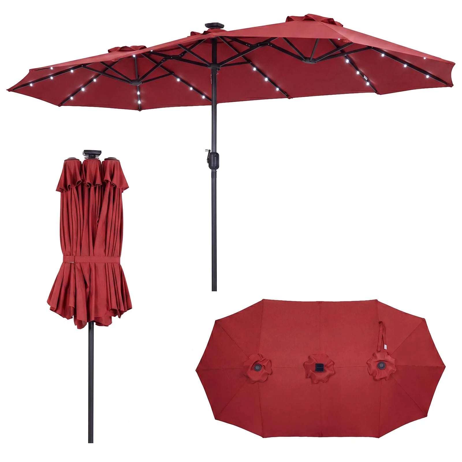 Tangkula 13 Ft Solar Patio Umbrella 36 LED Lights Crank Handle 12 Sturdy Ribs